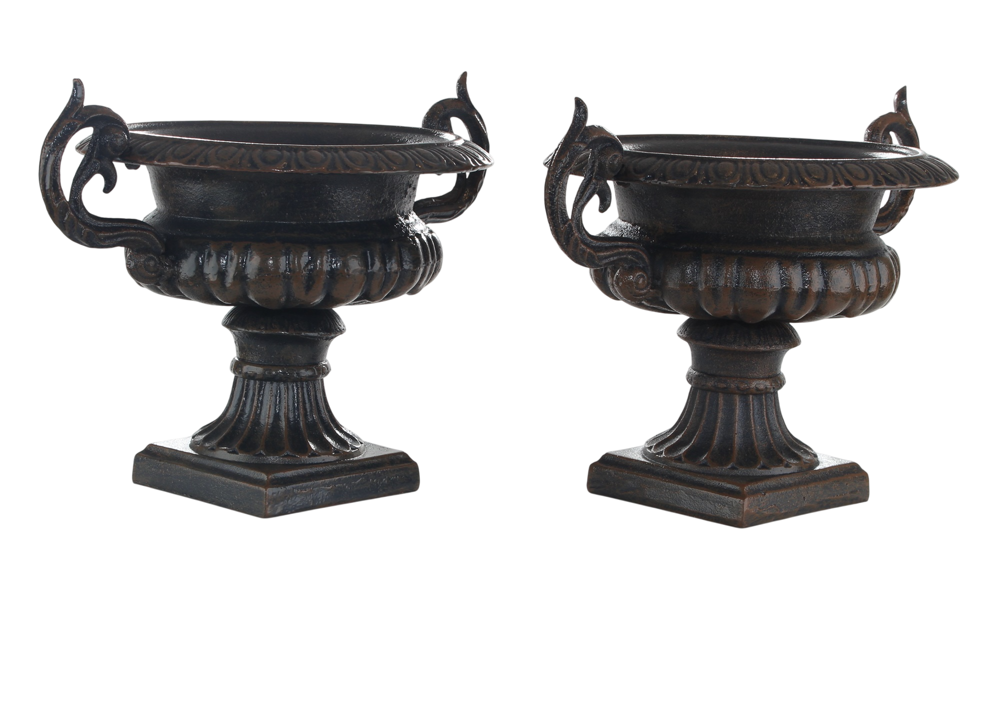 Medici Vase Pflanzschale Gusseisen Bronze-Braun 2er-Set – Neoklassik H 25 cm