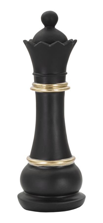 Schachfigur Dame in Schwarz und Gold aus Polyresin, Gesamtansicht der 25,5 cm hohen Dekofigur