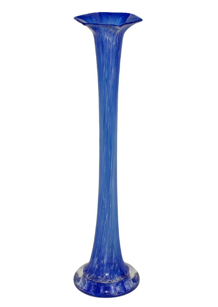 Glasvase H 38 cm schmale Blumenvase in blau violett mit weißem Muster Vase aus Glas