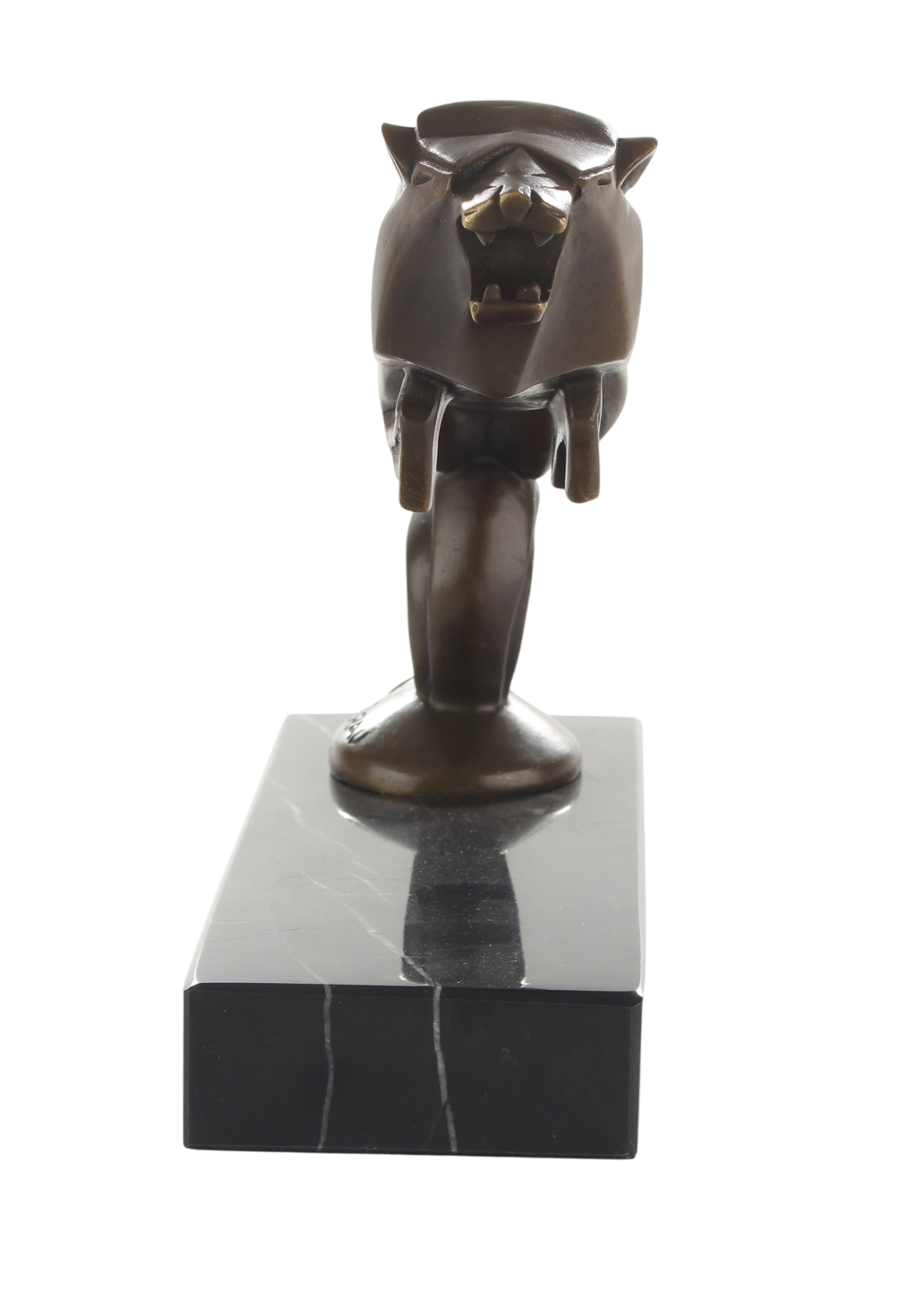 Kühlerfigur Löwe im Angriff, Bronzefigur auf Marmorsockel, Höhe 16,9 cm