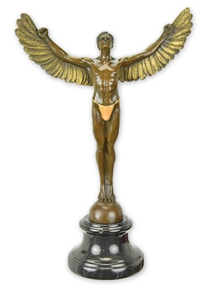 Bronzefigur Bronzeskulptur Bronze Ikarus auf Marmorsockel H 41 cm Griechische Mythologie Figur