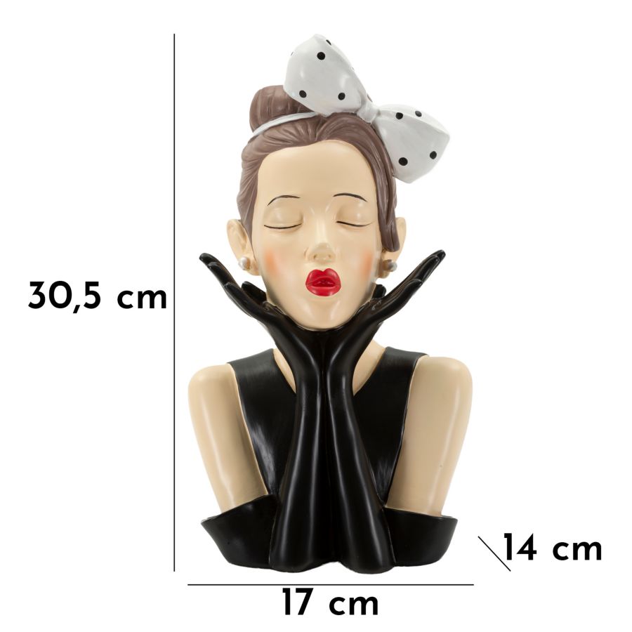 Elegante Dame im Hollywood-Stil – Büste als Vase nutzbar, Retro-Dekofigur aus Polyresin für Wohnraum H 30,5 cm