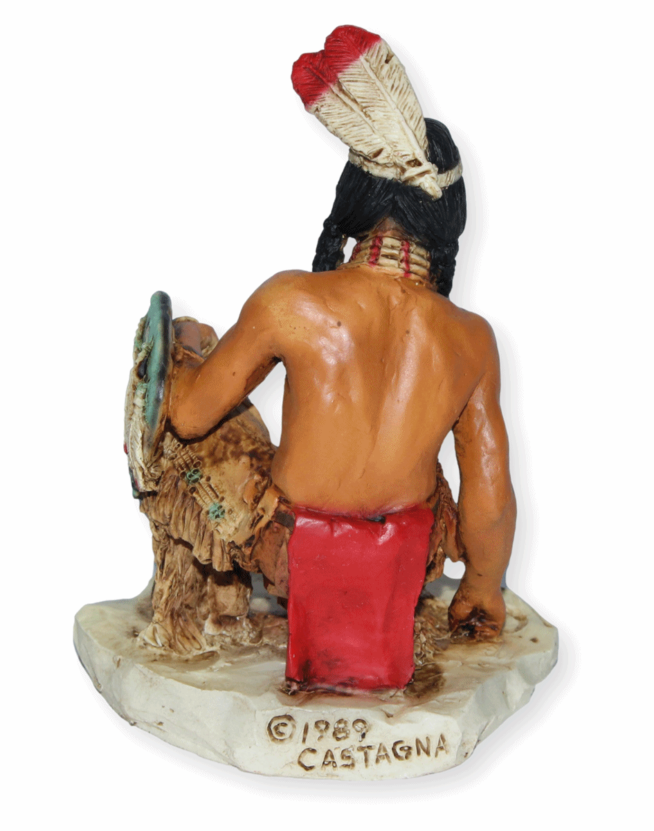 Indianerfigur Indianer Anführer Uncas der letzte Mohikaner H 12 cm kniend mit Kopfschmuck