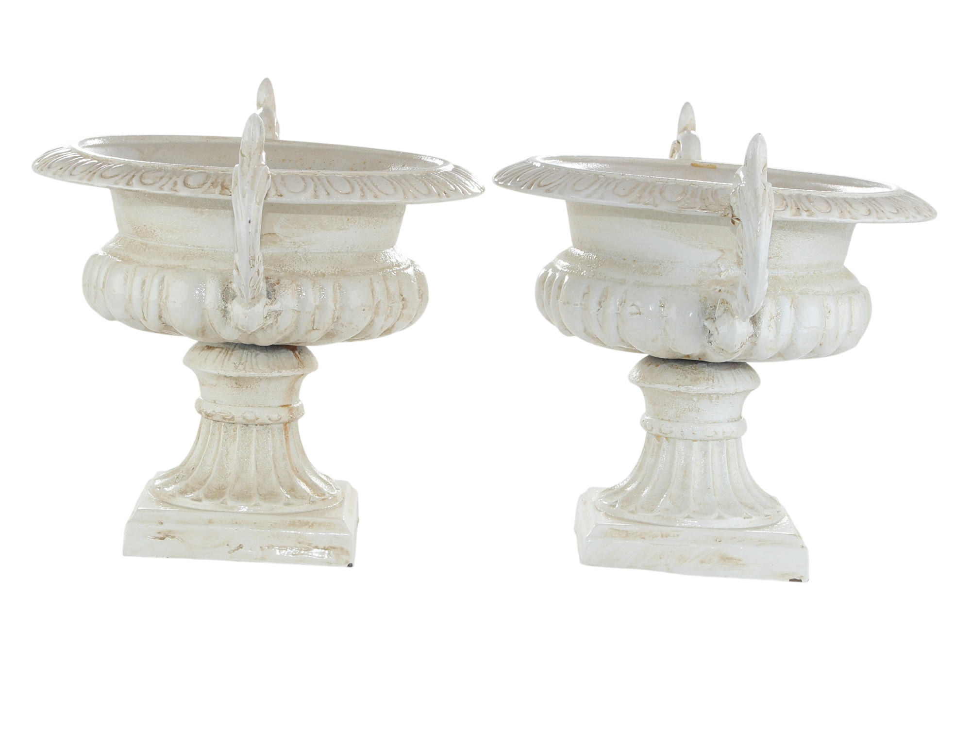 Medici Vase Pflanzschale Gusseisen weiß 2er-Set – Neoklassik Antik H 25 cm