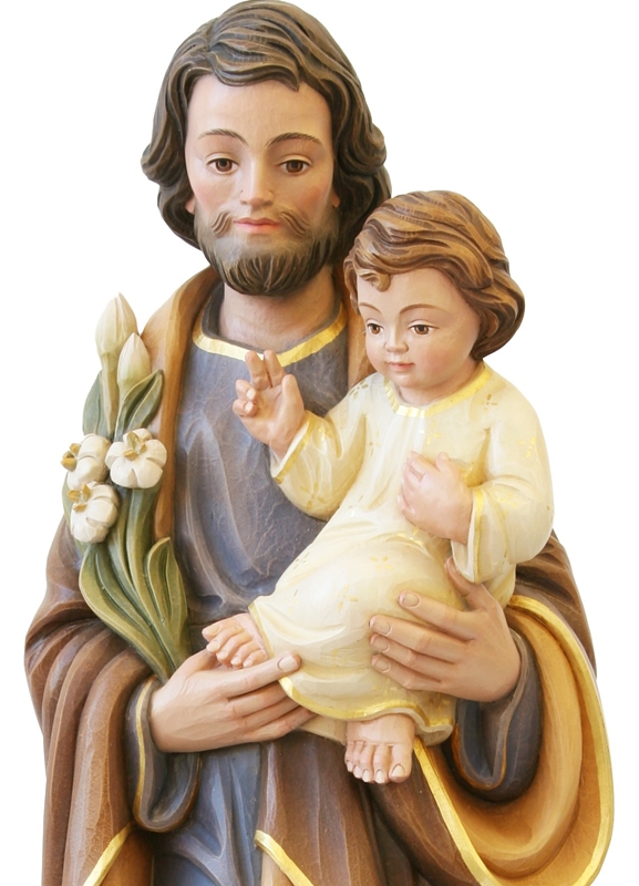 Heiligenfigur Heiliger Josef H 15 cm Josef mit Jesuskind und Lilie Holzfigur Statue aus Ahornholz