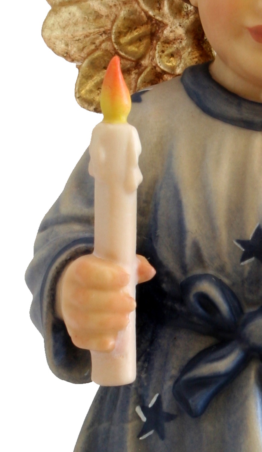 Schutzengel mit Kerze H 12 cm Engel mit blauem Kleid Holzfigur Deko Holzstatue Statue aus Ahornholz