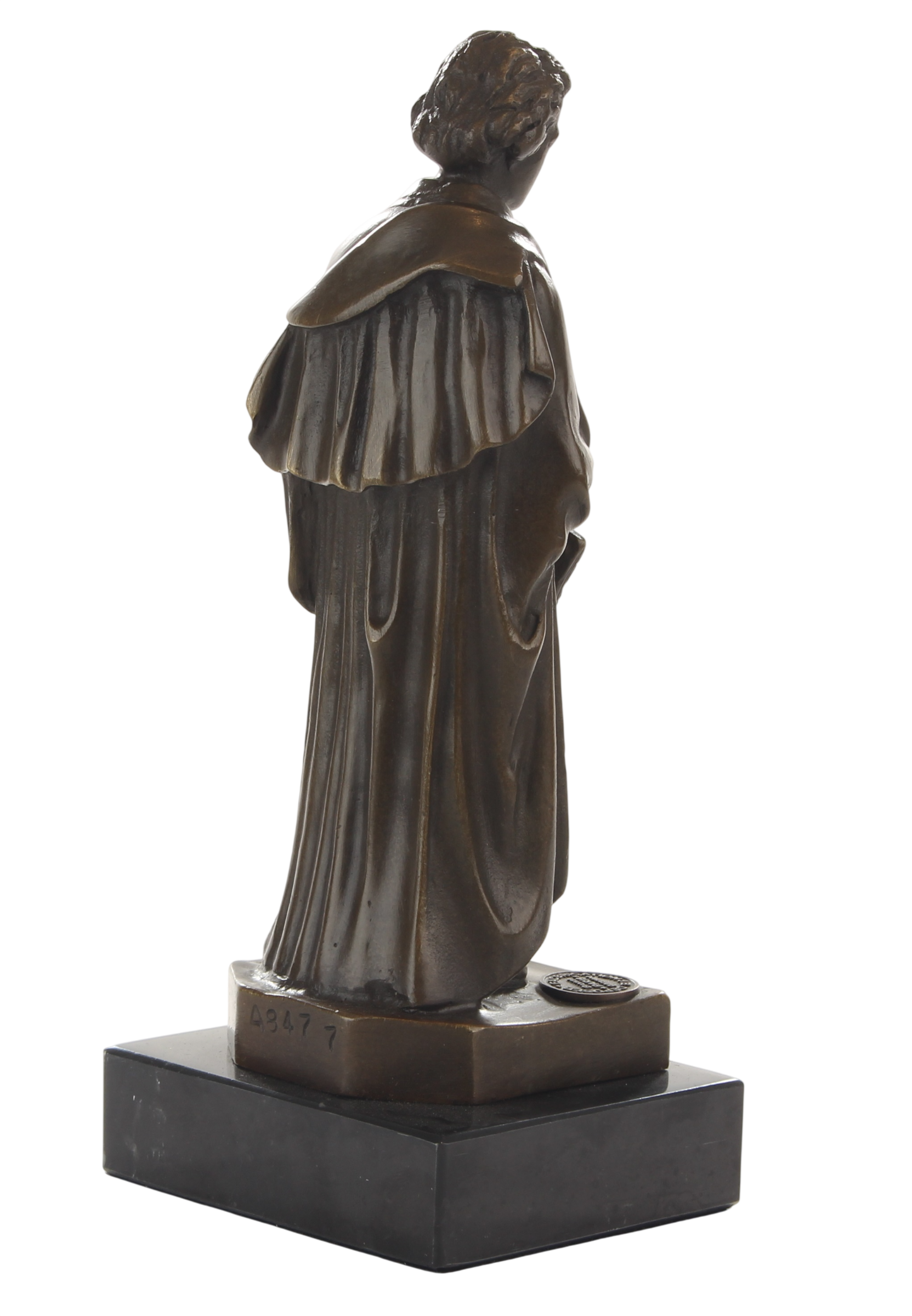 Bronzeskulptur Ludwig van Beethoven, stehende Musikerfigur auf Marmorsockel, Höhe 17,1 cm