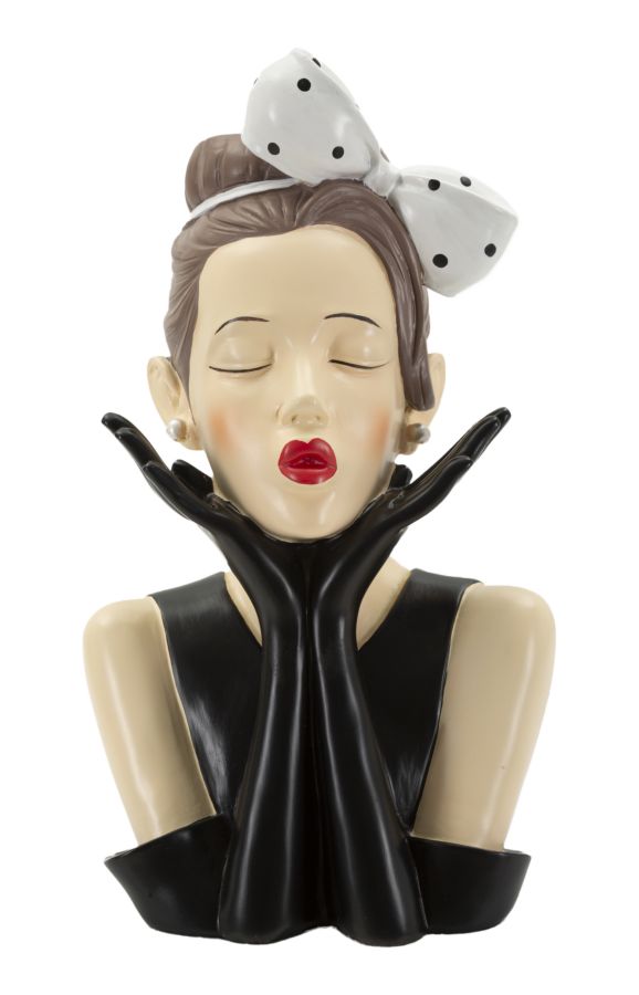 Elegante Dame im Hollywood-Stil – Büste als Vase nutzbar, Retro-Dekofigur aus Polyresin für Wohnraum H 30,5 cm