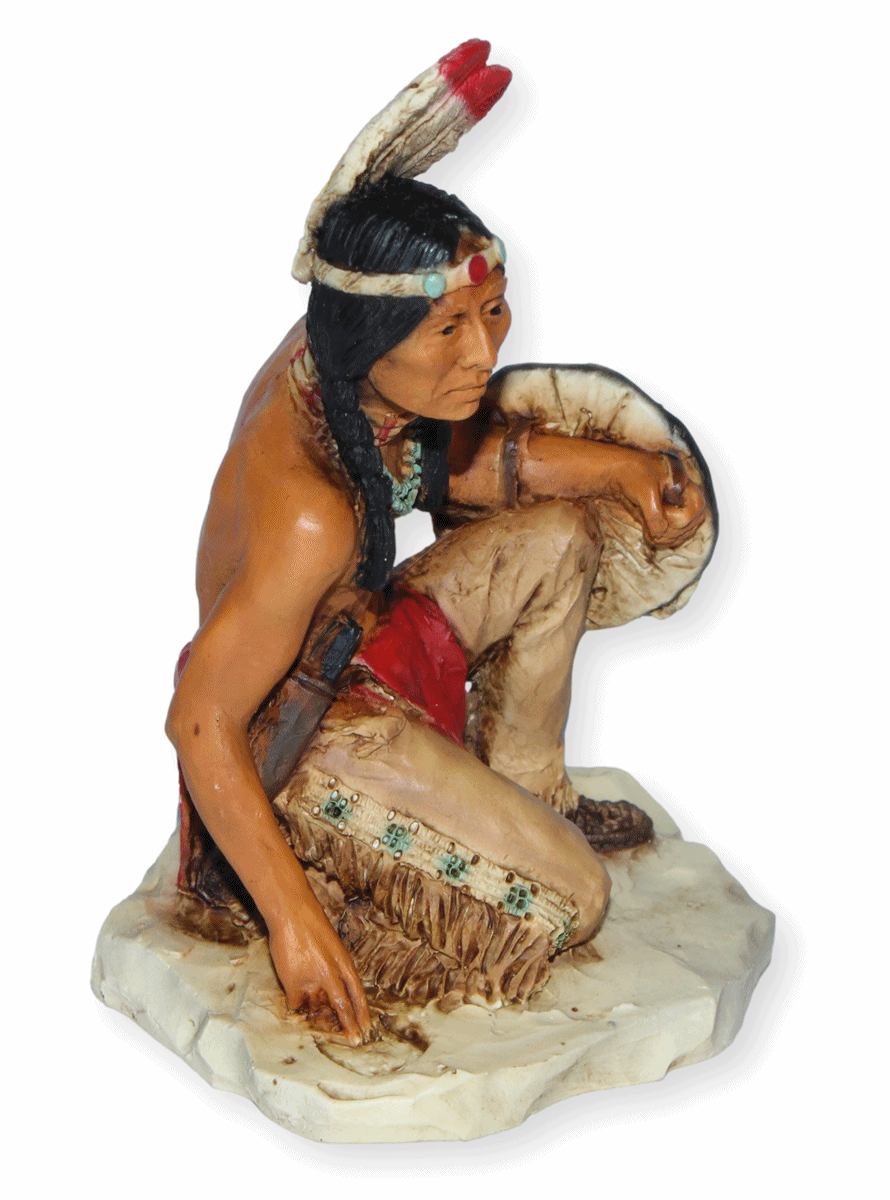 Indianerfigur Indianer Anführer Uncas der letzte Mohikaner H 12 cm kniend mit Kopfschmuck