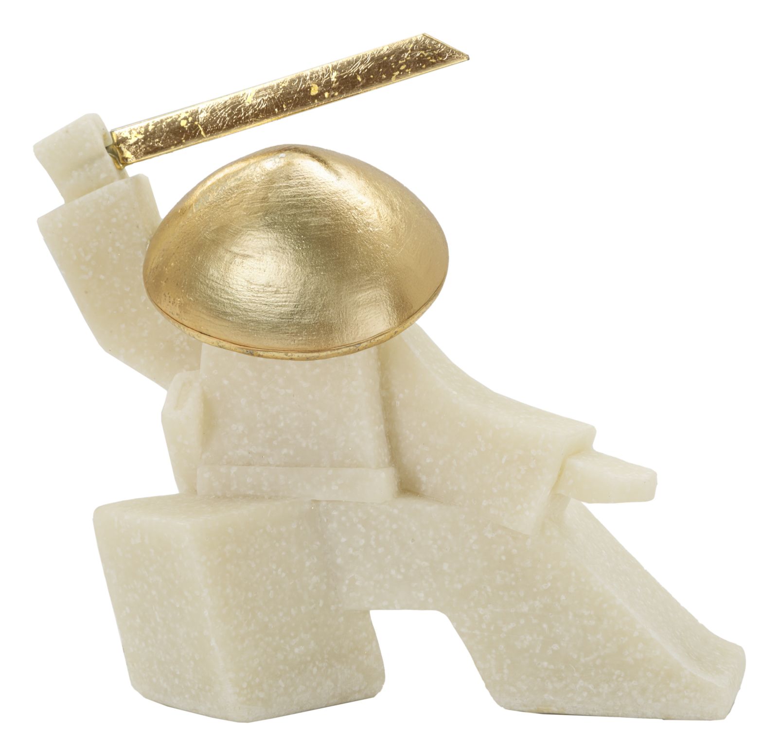 Samurai Oda Clan weiß-gold im Ausfallschritt – Dekofigur mit erhobenem Schwert aus Polyresin H 18 cm