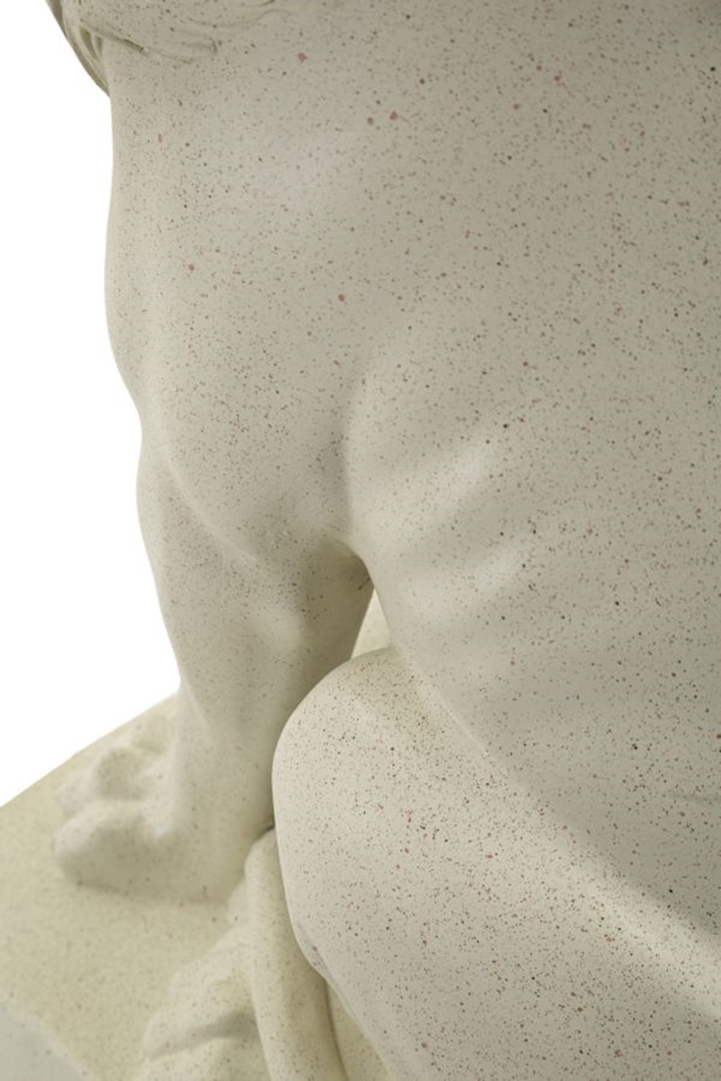 Dekofigur Löwe gerade sitzend auf Sockel Tierfigur  Skulptur Löwe beige in Steinoptik H 40 cm