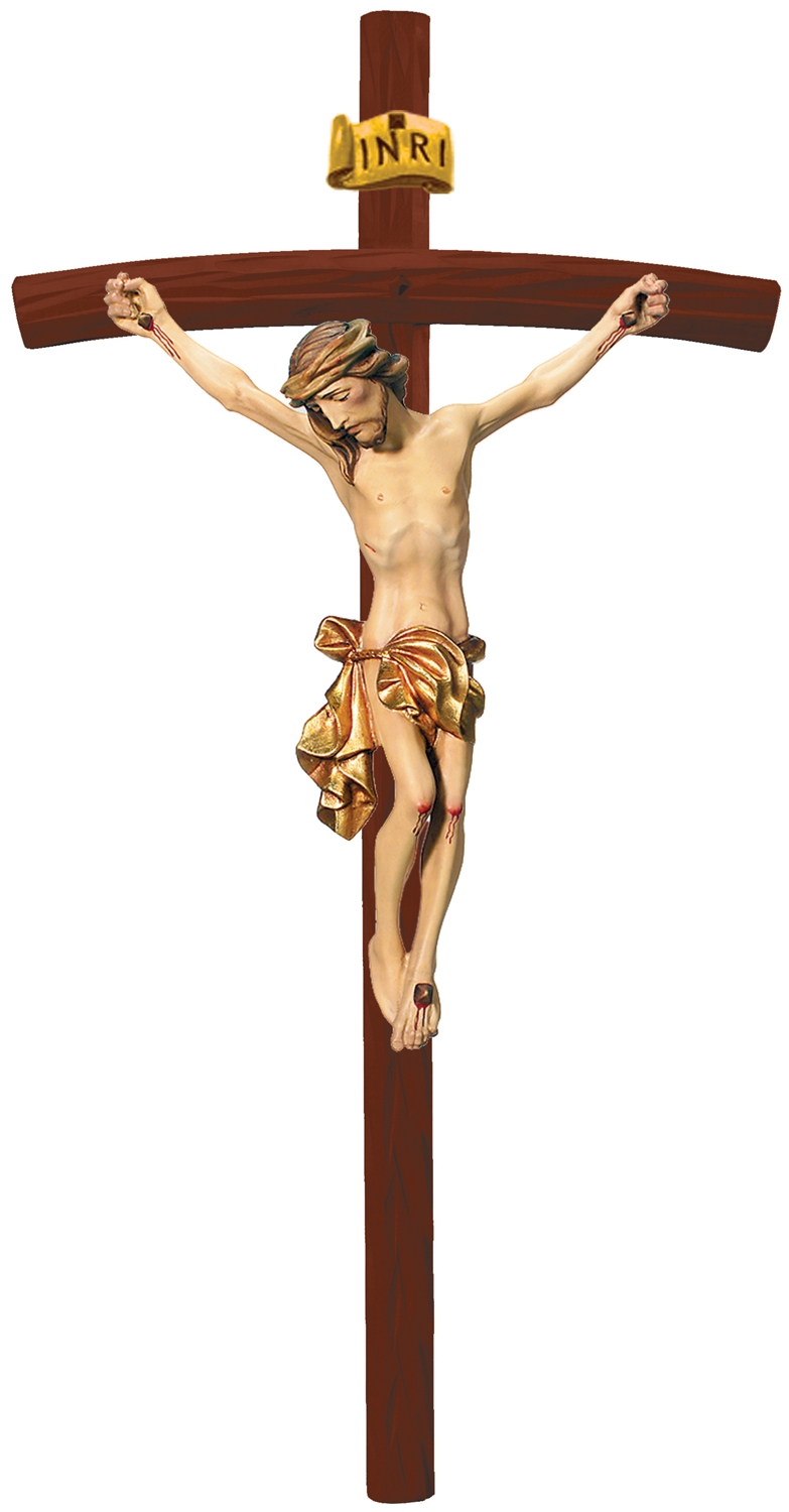Heiligenfigur Kruzifix Jesus am Kreuz "Leonardo" H 12/ 27 cm Statue Ahorn- und Lindenholz Holzfigur