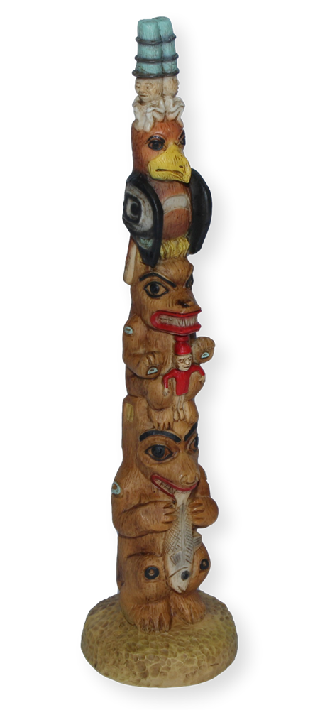 Indianerfigur Seattle Häuptling Duwamish H 17 cm mit Totempfahl H 25,5 cm Native American Castagna