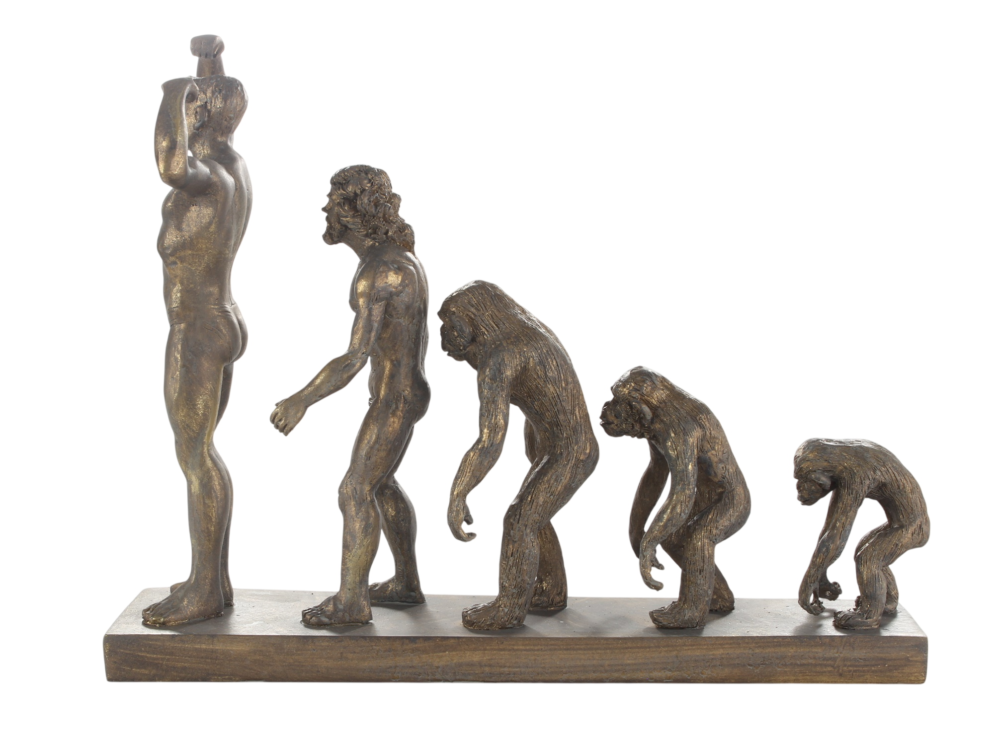 Skulptur Evolution des Menschen vom Affen zum Menschen – Resin bronzefarben, Länge 32,6 cm