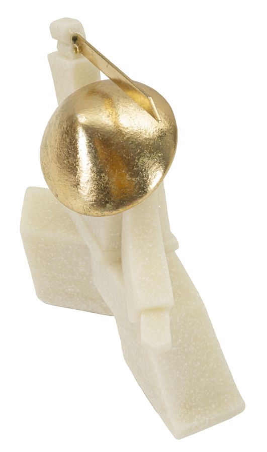 Samurai Oda Clan weiß-gold im Ausfallschritt – Dekofigur mit erhobenem Schwert aus Polyresin H 18 cm