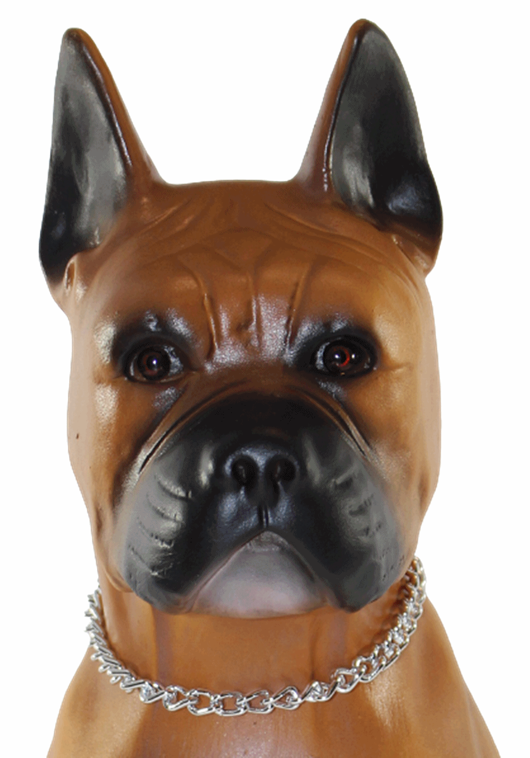 Deko Garten Figur Gartenfigur Tierfigur Boxer mit Kette Hund klein sitzend aus Kunststoff Höhe 40 cm