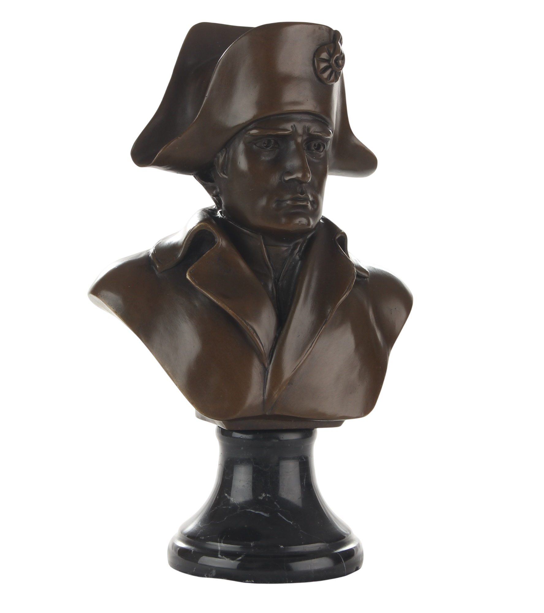 Bronzeskulptur Napoleon Bonaparte, Männerbüste auf Marmorsockel, Höhe 24,9 cm
