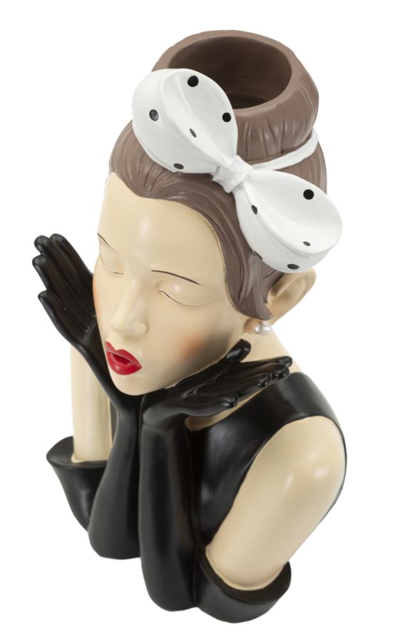 Elegante Dame im Hollywood-Stil – Büste als Vase nutzbar, Retro-Dekofigur aus Polyresin für Wohnraum H 30,5 cm