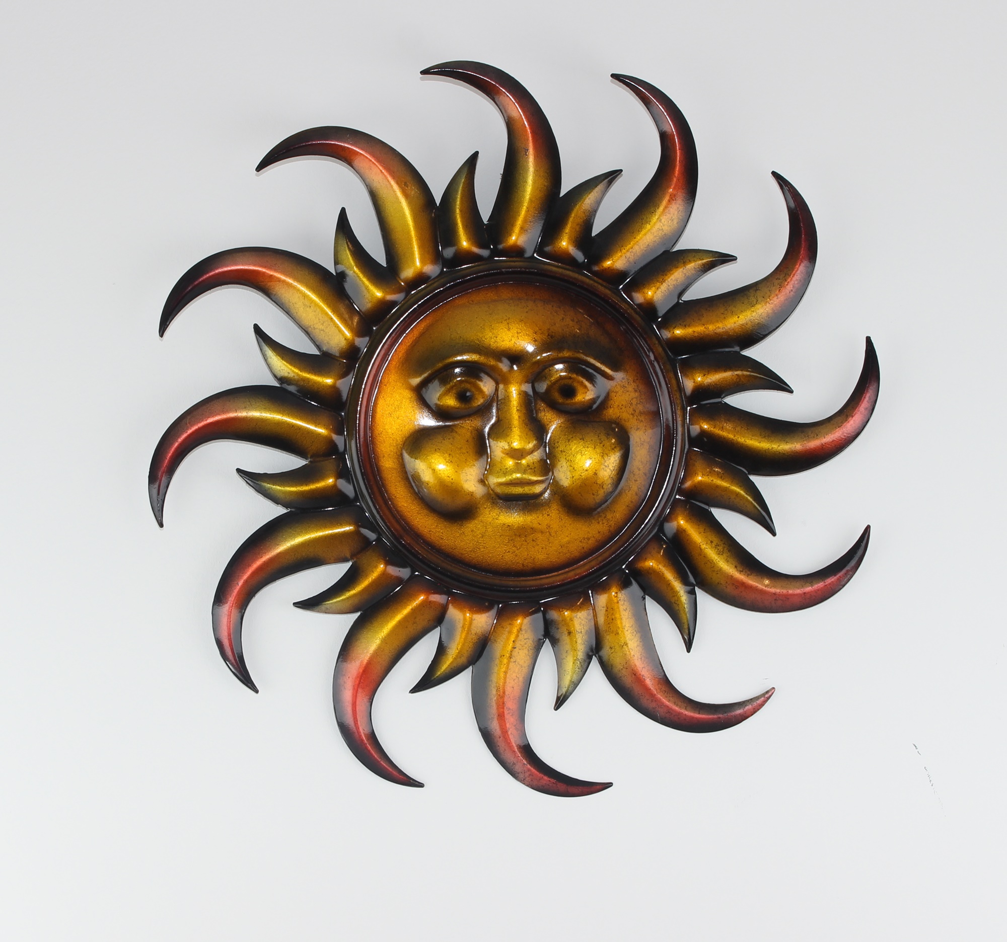 Wanddeko Sonne Metall – Sonnengesicht Gold-Kupfer Ø 49 cm Wand & Garten
