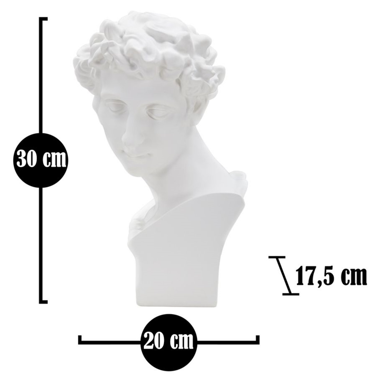 Dekofigur klassische Männerbüste Replikat römischer junger Mann Statue Antik-Stil weiß H 30 cm