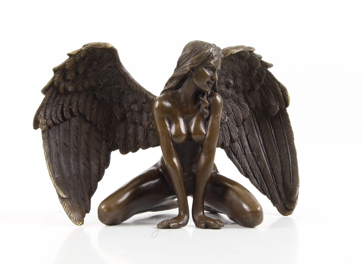 Bronzefigur Bronzeskulptur Bronze Erotischer Engel H 9 cm kniend Bronze Figur