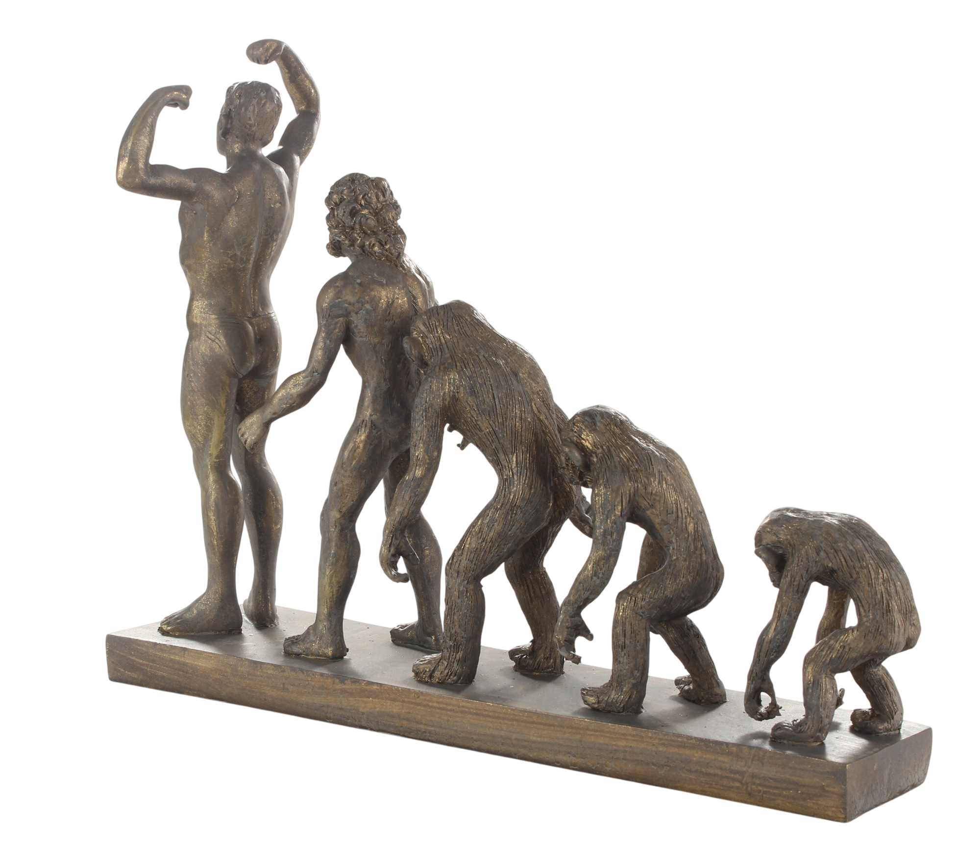 Skulptur Evolution des Menschen vom Affen zum Menschen – Resin bronzefarben, Länge 32,6 cm