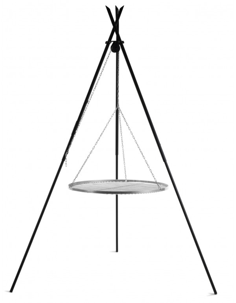 Schwenkgrill "Tipi" H 210 cm mit Grillrost Ø 50 cm aus Edelstahl Dreibein Tripod Grillständer