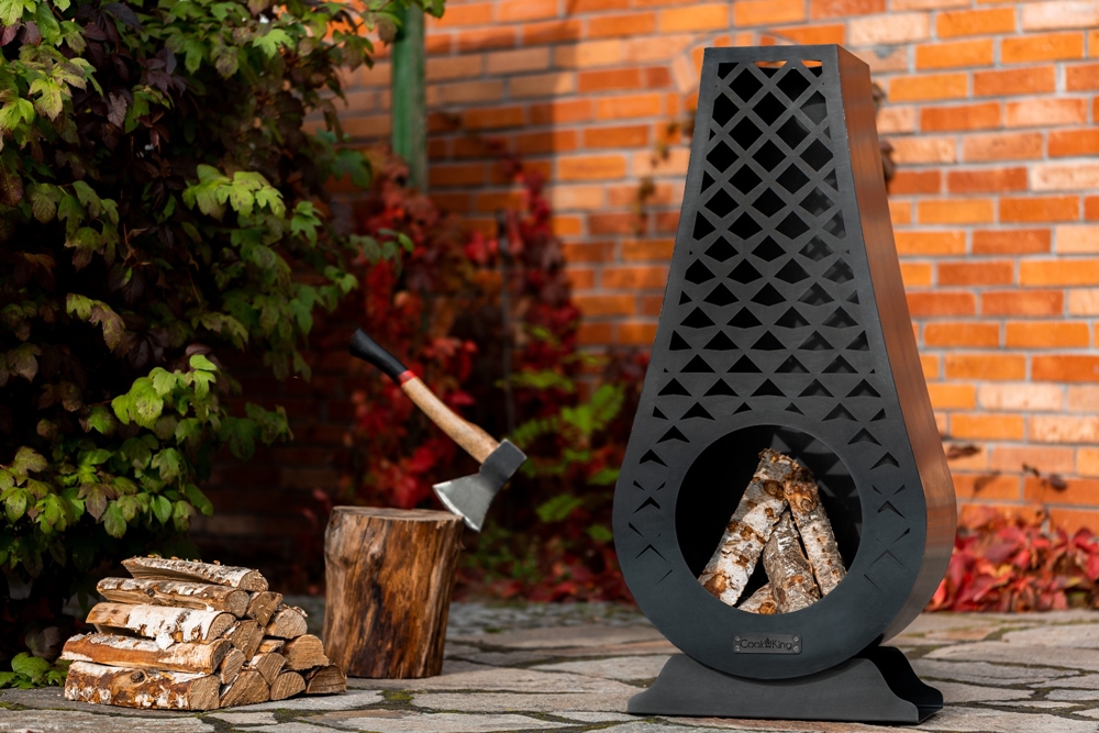 Gartenkamin "Avangardo" Gartenofen H 108cm zum Heizen und Grillen Terrassenofen aus Naturstahl Kamin