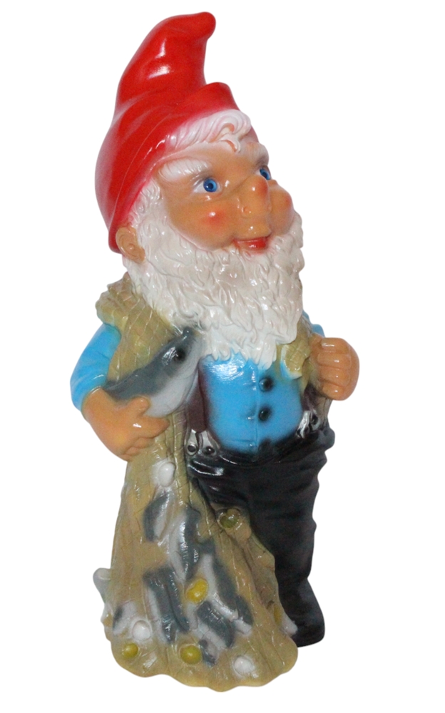 Gartenzwerg Fischer Zwerg mit Fisch in der Hand Höhe 36 cm - Dekofigur für Garten & Innenbereich