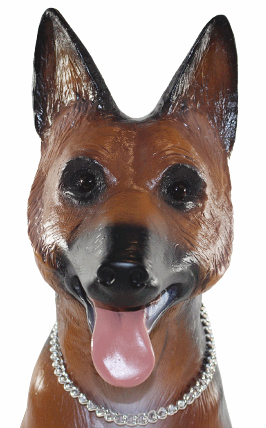 Deko Garten Figur Tierfigur Schäferhund mit Kette Hund klein sitzend aus Kunststoff Höhe 39 cm