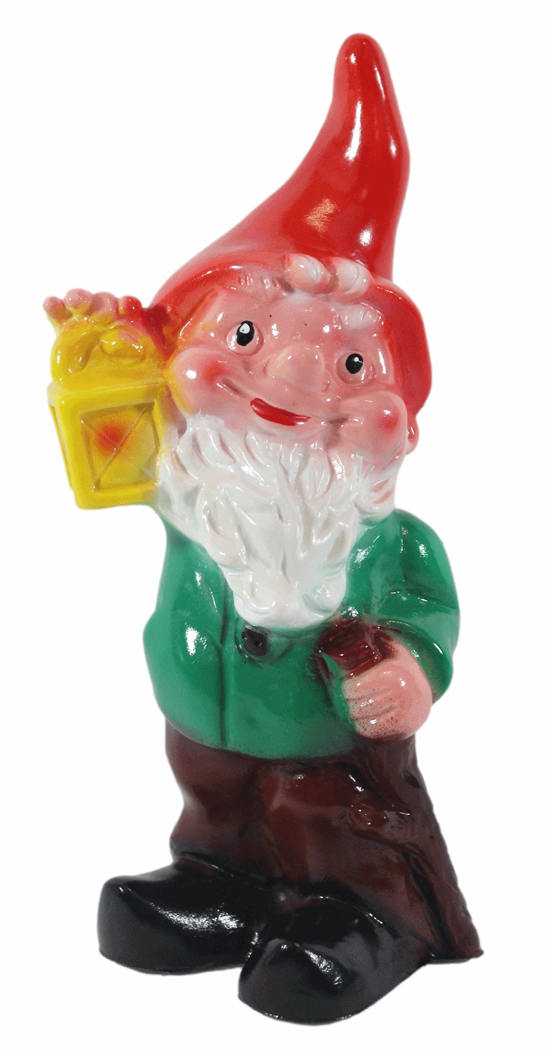 Gartenzwerg Figur Zwerg H 18 cm mit Laterne und Stock stehend Gartenfigur aus Kunststoff