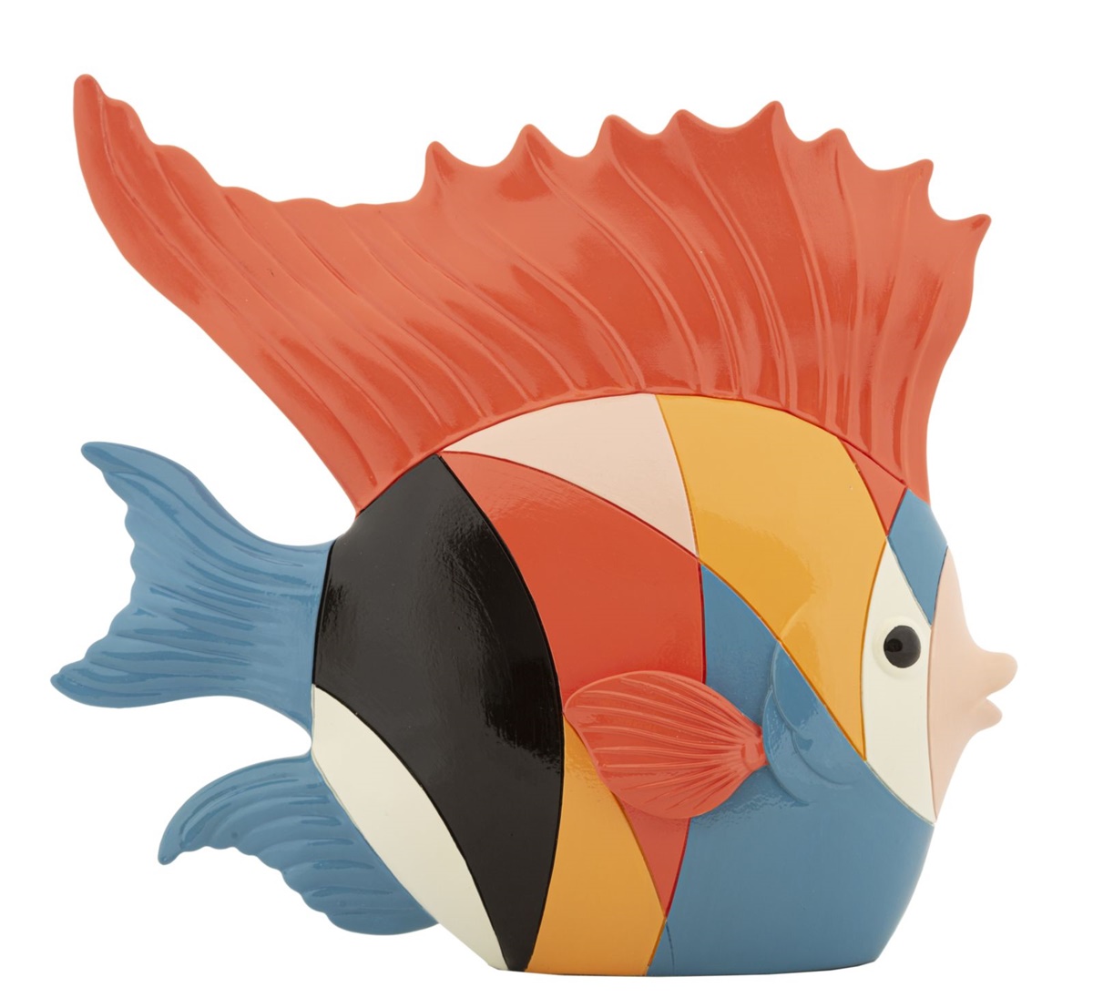 Dekofigur Fischfigur abstrakter schwimmender bunter Fisch Skulptur mit kubistischem Motiv H 25 cm