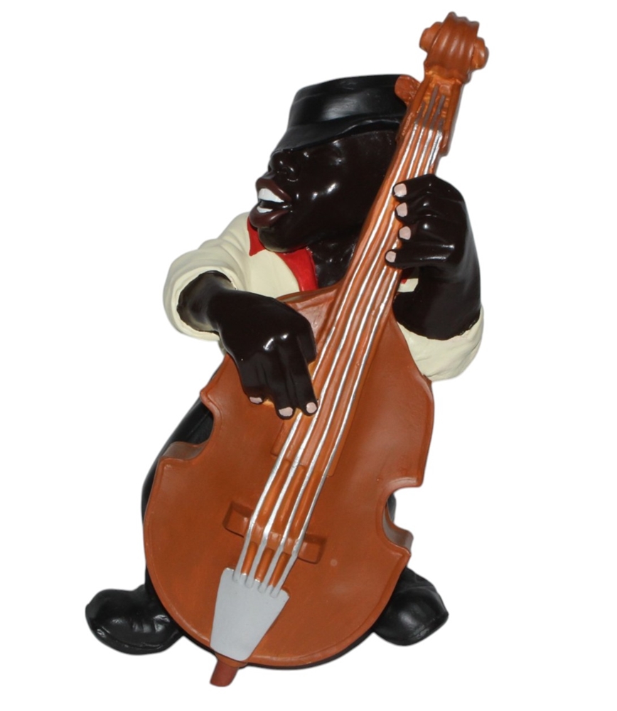 Deko Figur Musiker Figur Kontrabassist H 45 cm Dekofigur Jazz Band Musiker mit Kontrabass Kunstharz