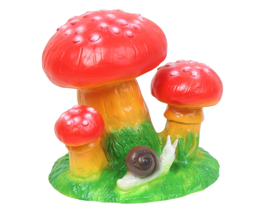 Dekofigur drei Fliegenpilze Pilze mit Schnecke H 15 cm Deko Garten Figur Gartenfigur aus Kunststoff