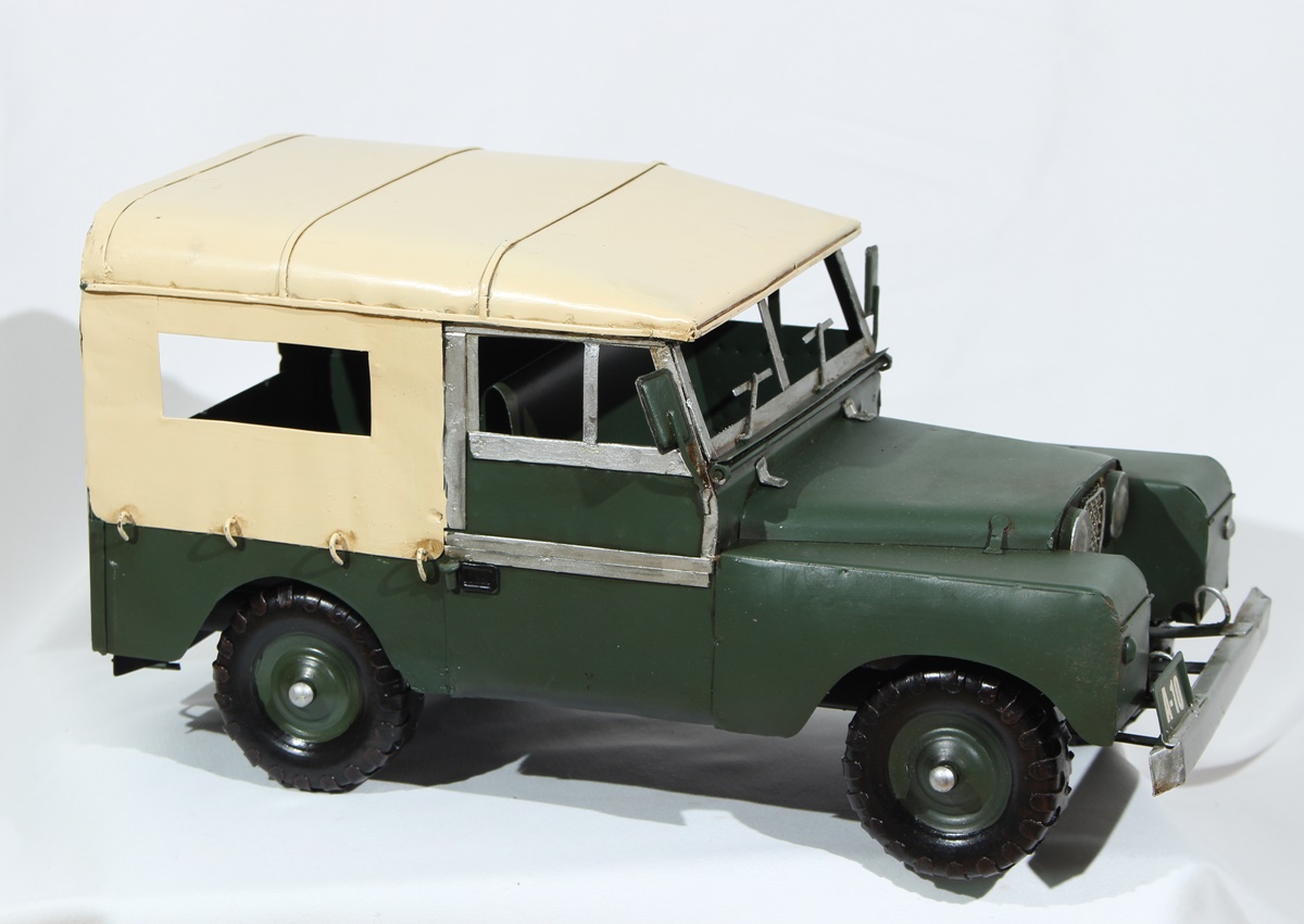 Blechauto Nostalgie Modellauto Oldtimer Automarke Jeep Safari Land Rover aus Blech L 36 cm
