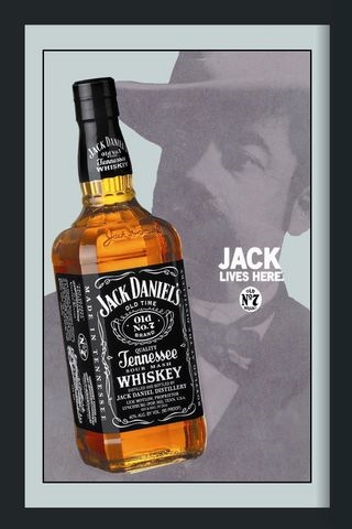 Set: 2 Spiegelbilder Jack Daniel's Whisky Flasche & Emblem 30x20 cm Hinterglasdruck mit Rahmen
