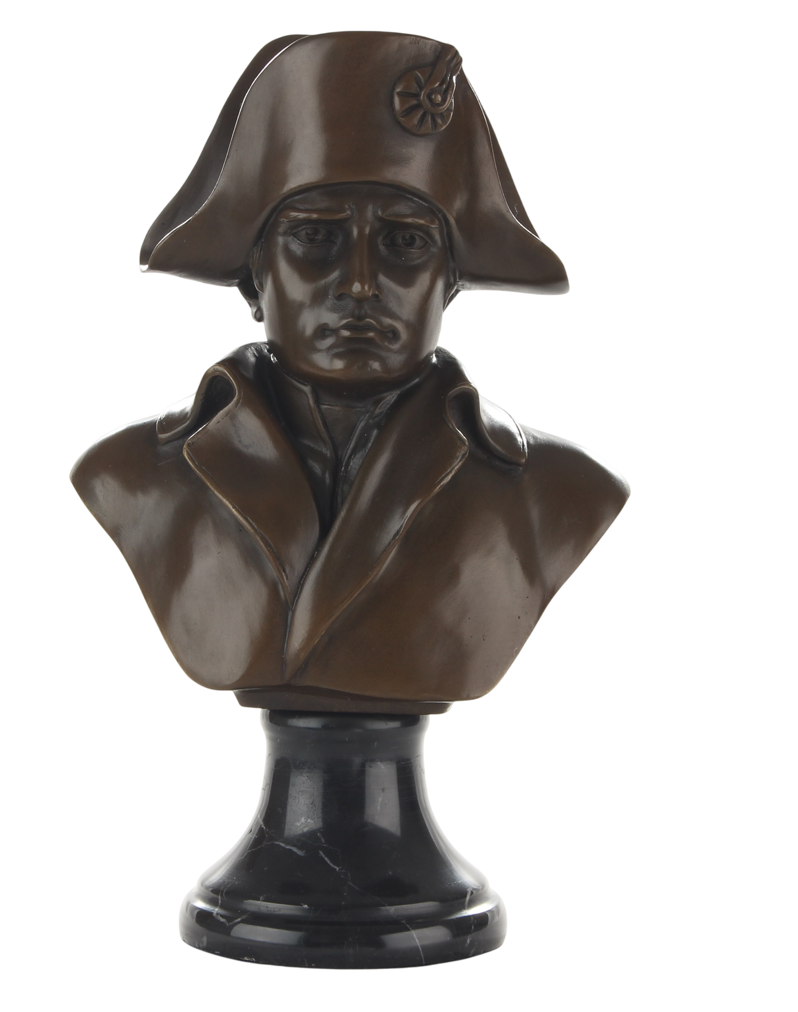Bronzeskulptur Napoleon Bonaparte, Männerbüste auf Marmorsockel, Höhe 24,9 cm
