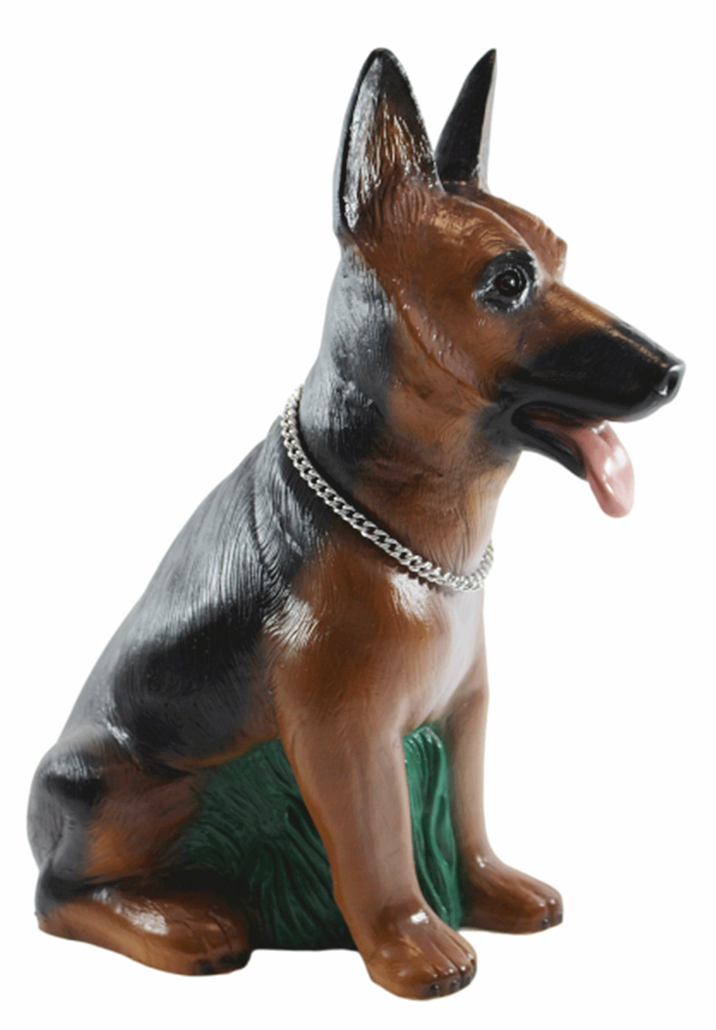 Deko Garten Figur Tierfigur Schäferhund mit Kette Hund klein sitzend aus Kunststoff Höhe 39 cm