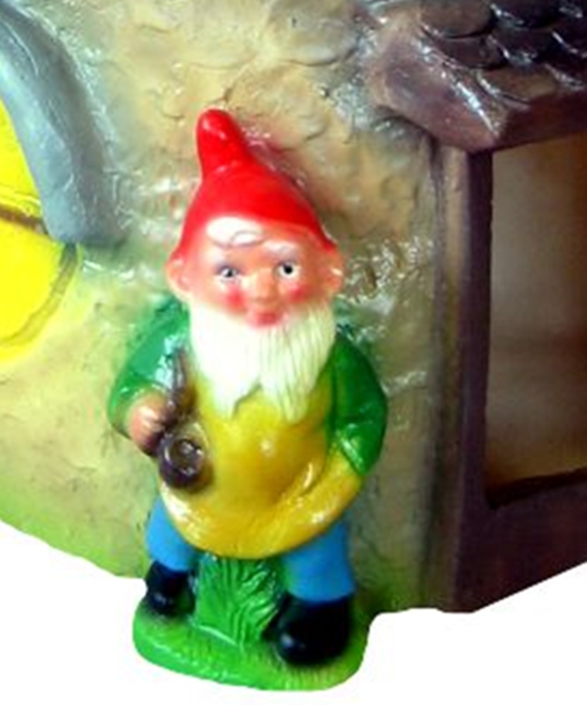 Deko Figur Zwergenhaus mit 2 Zwergen H 31 cm Gartenfigur auch als Vogel- Futterhaus nutzbar