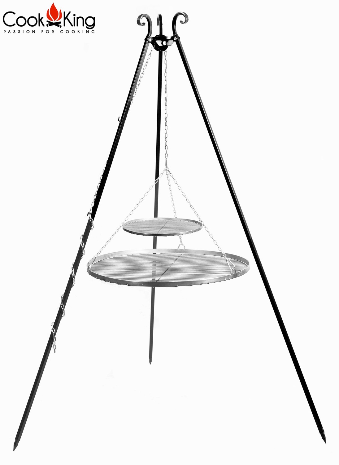 Schwenkgrill H 180 cm mit Doppelrost aus Edelstahl 80 cm + 40 cm Dreibein Grill Tripod Grillen