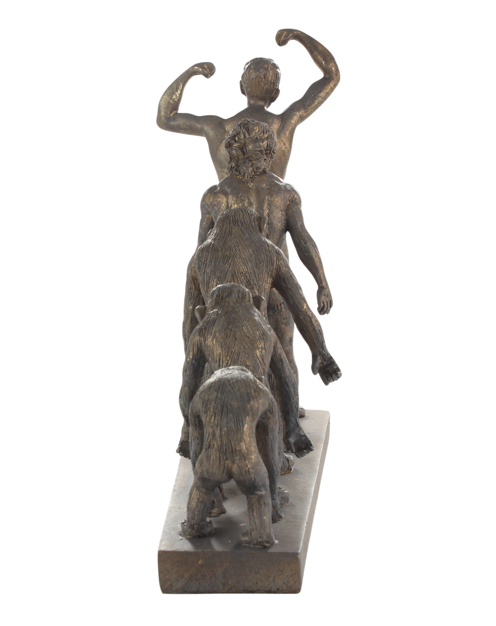Skulptur Evolution des Menschen vom Affen zum Menschen – Resin bronzefarben, Länge 32,6 cm