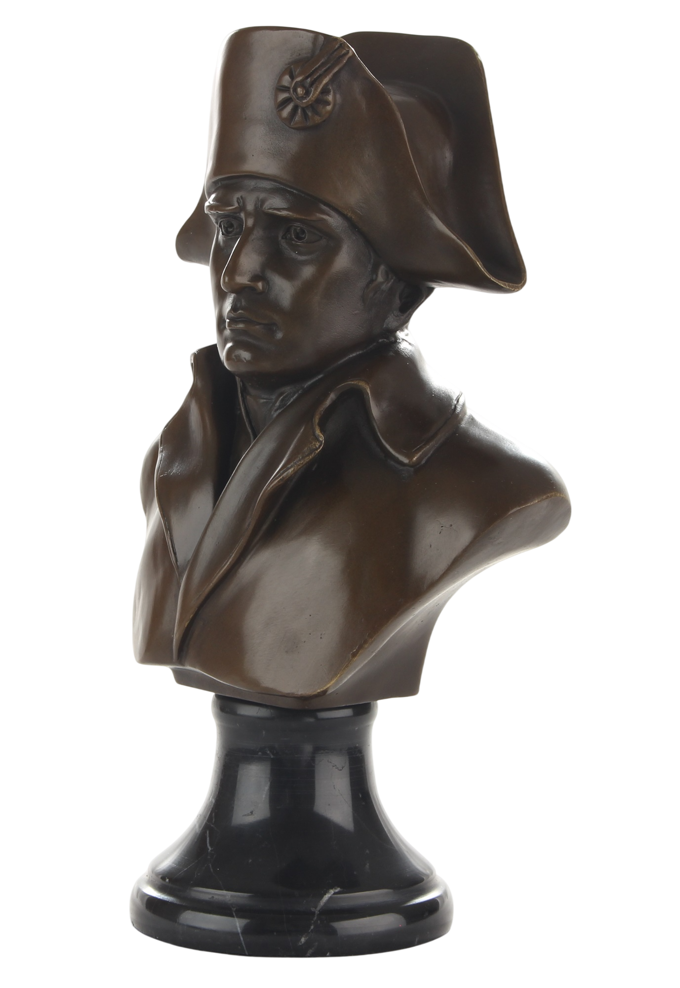 Bronzeskulptur Napoleon Bonaparte, Männerbüste auf Marmorsockel, Höhe 24,9 cm