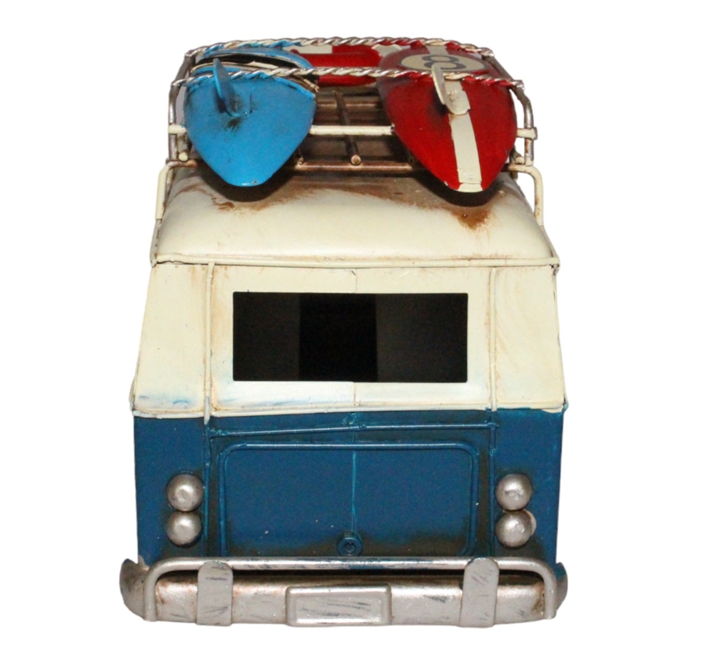 Blechauto Deko Nostalgie Modellauto Oldtimer Surfer Hippie Bulli in blau L 26 cm aus Blech