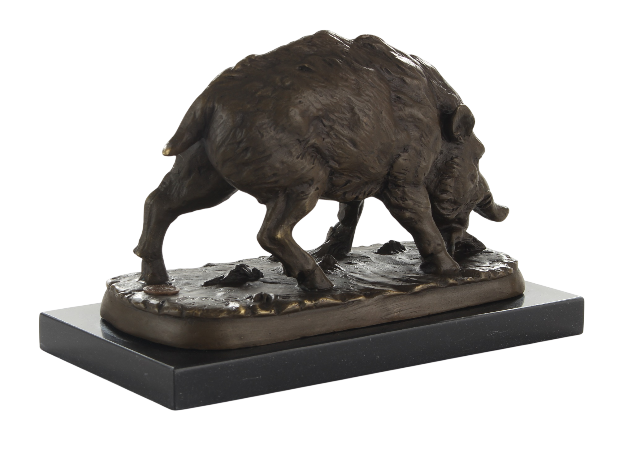 Bronzefigur Wildschwein Eber wühlend auf Marmorsockel, Höhe 14 cm Sammlerstück für Jäger