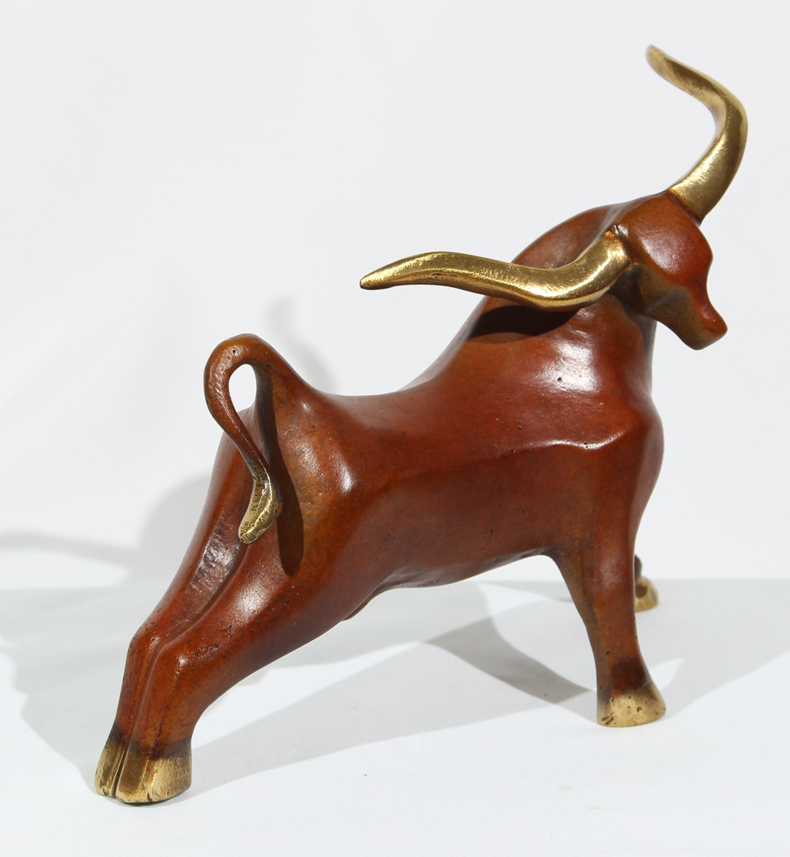 Bronzefigur Bronzeskulptur Bronze Moderner Stier Angriff H 17 cm Dekofigur Abstrakte Skulptur