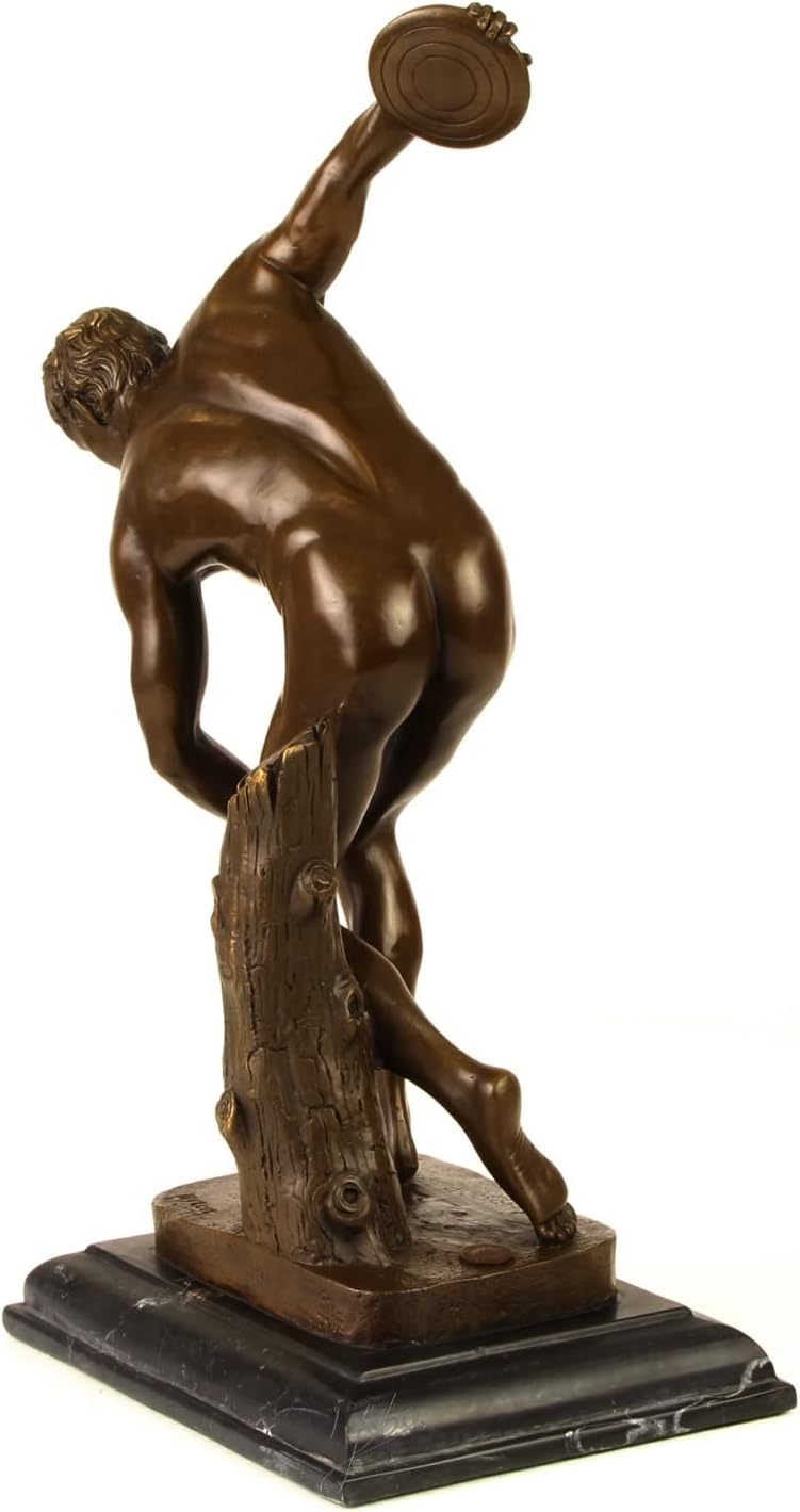 Bronzefigur Bronzeskulptur Bronze Diskobolos auf Marmorsockel H 38 cm griechische Statue