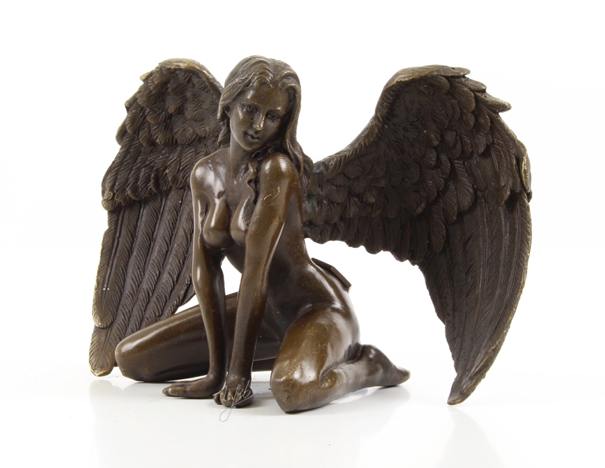Bronzefigur Bronzeskulptur Bronze Erotischer Engel H 9 cm kniend Bronze Figur