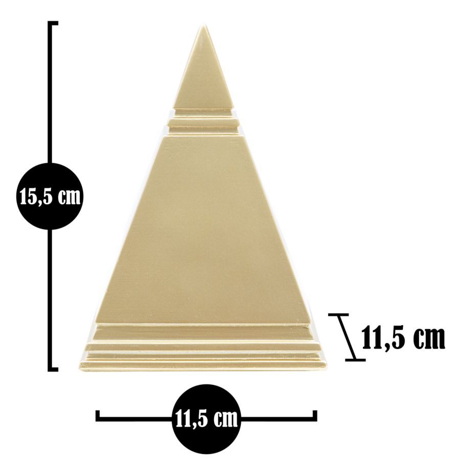 Pyramide Dekofigur Gold Mauro Ferretti, Maßzeichnung – Höhe 15,5 cm, Breite 11,5 cm, Tiefe 11,5 cm