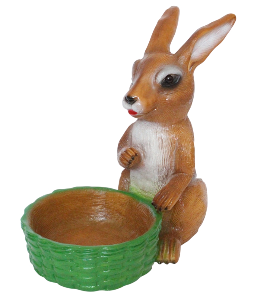Osterhasen mit Karre und Korb Satz 2 Stück Gartenfiguren zum Bepflanzen Kunststoff Höhe 38-40 cm