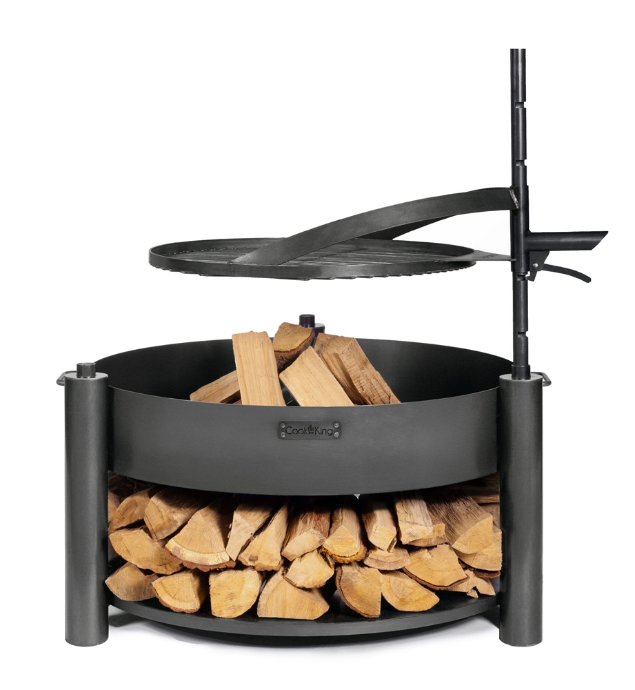 Feuerschale "Montana X" Ø 80 cm mit drehbahrem Rost Ø 60 cm aus Stahl als Wärmequelle oder Grill